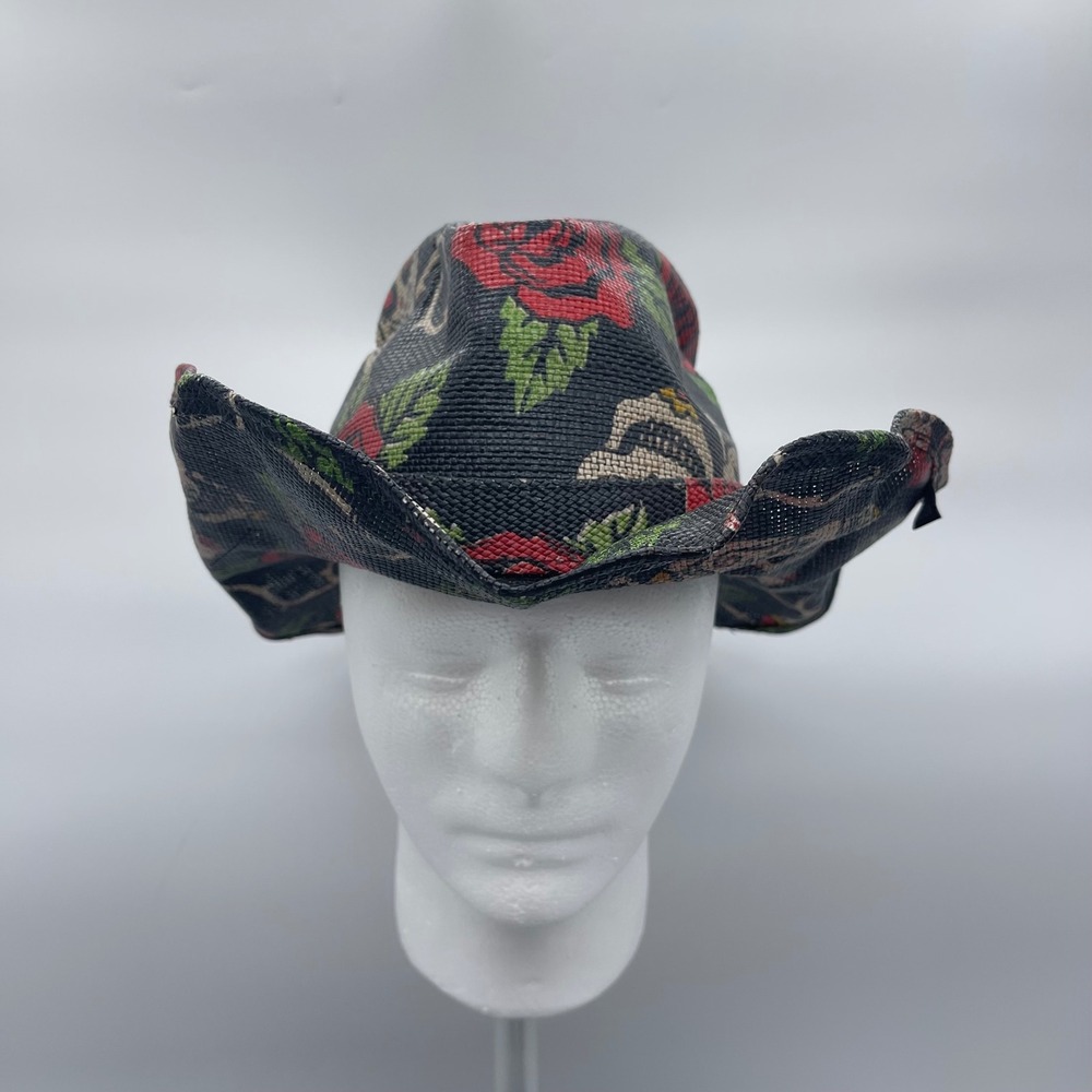 Peter Grimm OSFM Rough Love Sugar Skull & Rose Woven Straw Black Cowboy Hat